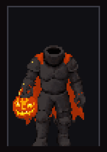 Headless Horseman turning through a full 360 — dark plate, orange cape, pumpkin lantern